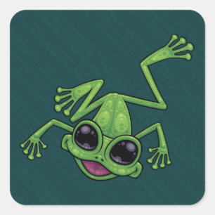 Happy Green Tree Frog Square Sticker