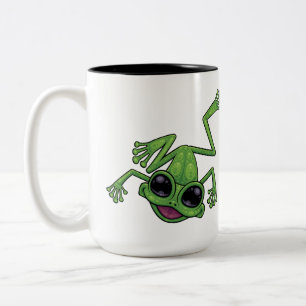 Happy Green Tree Frog Two-Tone Coffee Mug
