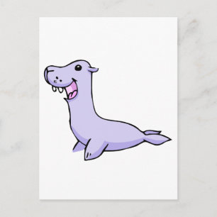 Happy Grey/Grey Cartoon Seal Facing to the Left Postcard