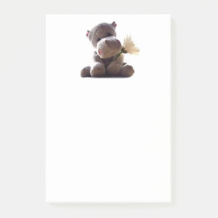 Happy Grey Hippo Holding Daisy, Cute Love Photo Post-it Notes