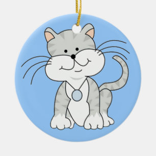 Happy Grey Kitty Ceramic Ornament