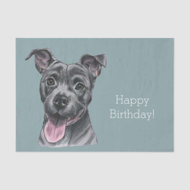 Happy Grey Pit Bull Dog Birthday Tissue Paper (Front)
