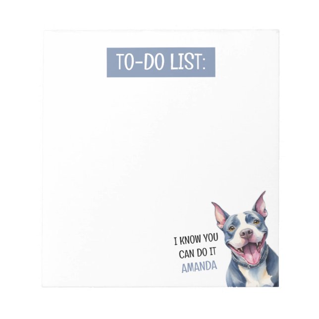 Happy Grey Pit Bull To Do List Notepad (Front)