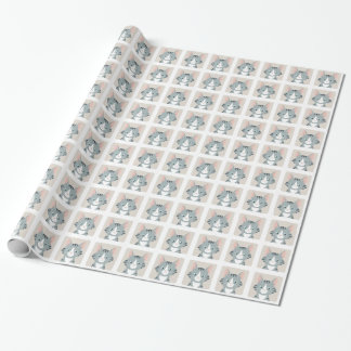 Happy Grey Tabby Cat Pattern Wrapping Paper