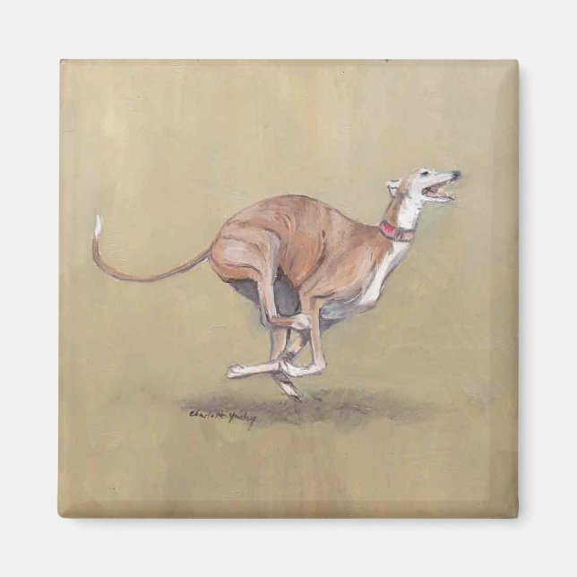 Happy Greyhound Dog Art Magnet (Front)