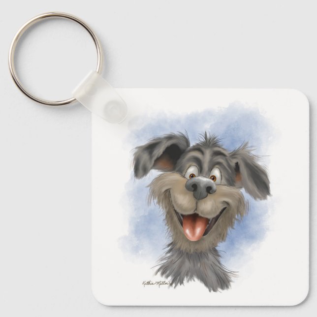 Happy Grinning Mutt – Cute Dog Cartoon Key Ring (Front)
