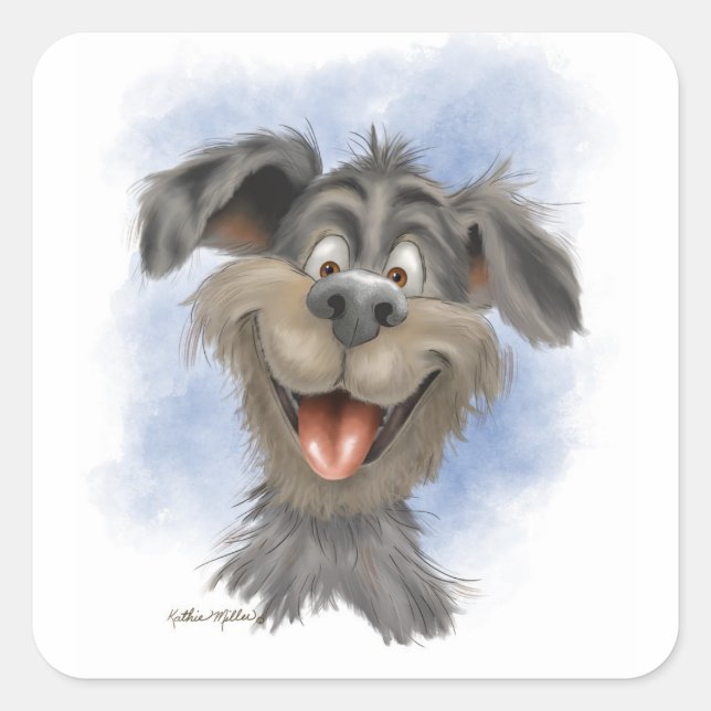 Happy Grinning Mutt – Cute Dog Cartoon Square Sticker (Front)