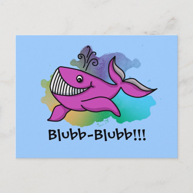 Happy Grinning Whale Postcard (Front)