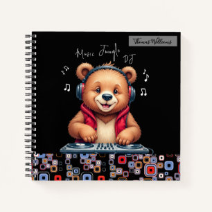 Happy Grizzly Bear, Smiling DJ, Music Jungle Notebook