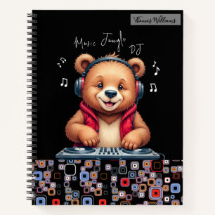 Happy Grizzly Bear, Smiling DJ, Music Jungle Notebook