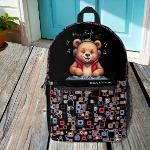 Happy Grizzly Bear, Smiling DJ, Music Jungle Printed Backpack