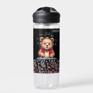 Happy Grizzly Bear, Smiling DJ, Music Jungle Water Bottle
