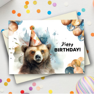 Happy Grizzly Bear Wild Animal Portrait Birthday Card