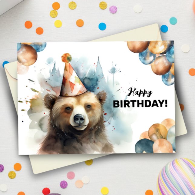 Happy Grizzly Bear Wild Animal Portrait Birthday Card (Creator Uploaded)