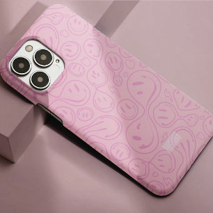 Happy Groovy Retro Smile Face Pattern Pastel Pink Case-Mate iPhone 14 Pro Max Case