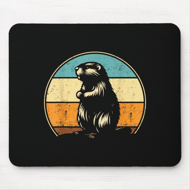 Happy Ground Hog Day Retro Groundhog Holiday  Mouse Pad (Front)