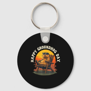 Happy Ground Hog Vintage Sunset Groundhog Day Anim Key Ring