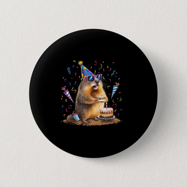 Happy Groundhog Day 12 Feb Ground Hog With Birthda 6 Cm Round Badge (Front)