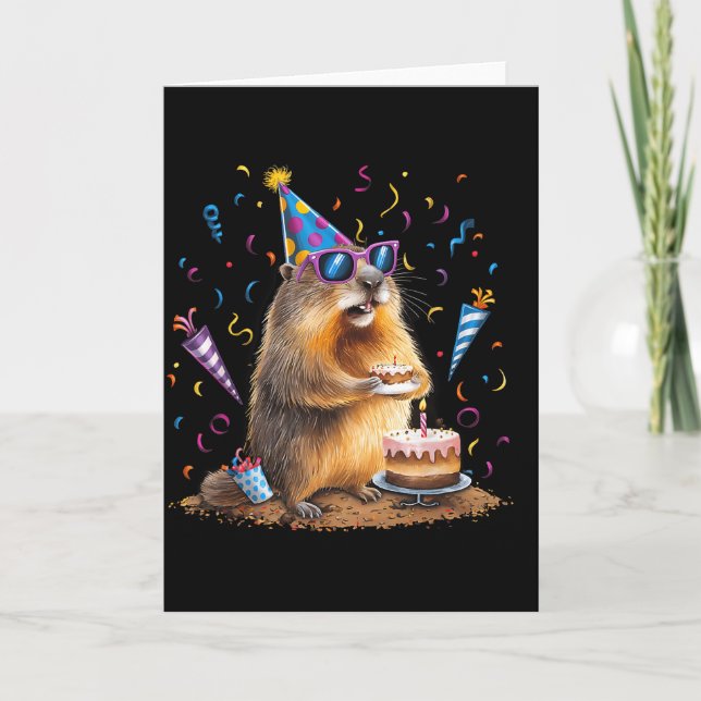 Happy Groundhog Day 12 Feb Ground Hog With Birthda Card (Front)