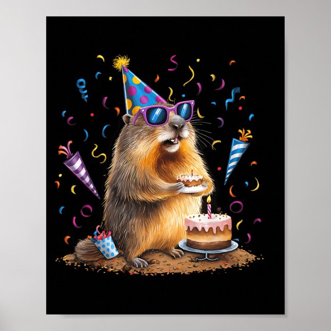 Happy Groundhog Day 12 Feb Ground Hog With Birthda Poster (Front)