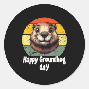 Happy Groundhog Day 2025 Decorations Humorous Retr Classic Round Sticker
