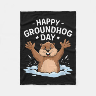 Happy Groundhog Day 2025 Fleece Blanket
