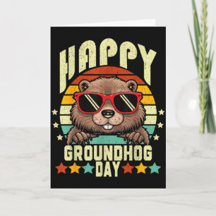Happy Groundhog Day 2025 Funny Retro Marmot Lover Card
