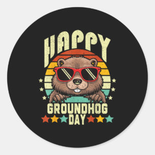 Happy Groundhog Day 2025 Funny Retro Marmot Lover Classic Round Sticker