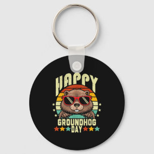 Happy Groundhog Day 2025 Funny Retro Marmot Lover  Key Ring