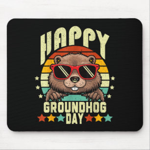 Happy Groundhog Day 2025 Funny Retro Marmot Lover  Mouse Pad