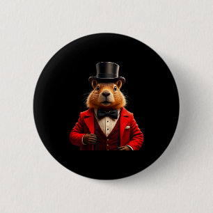 Happy Groundhog Day 2025 Groundhog Gentleman Hat  6 Cm Round Badge