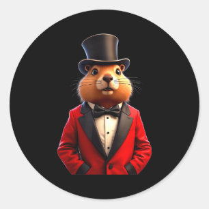 Happy Groundhog Day 2025 Groundhog Gentleman Hat _ Classic Round Sticker