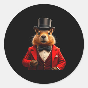 Happy Groundhog Day 2025 Groundhog Gentleman Hat  Classic Round Sticker