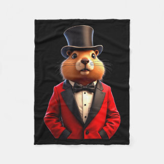 Happy Groundhog Day 2025 Groundhog Gentleman Hat _ Fleece Blanket