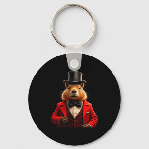 Happy Groundhog Day 2025 Groundhog Gentleman Hat Key Ring