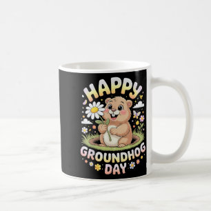 Happy Groundhog Day 2026 Cute Groundhog With Flowe Coffee Mug