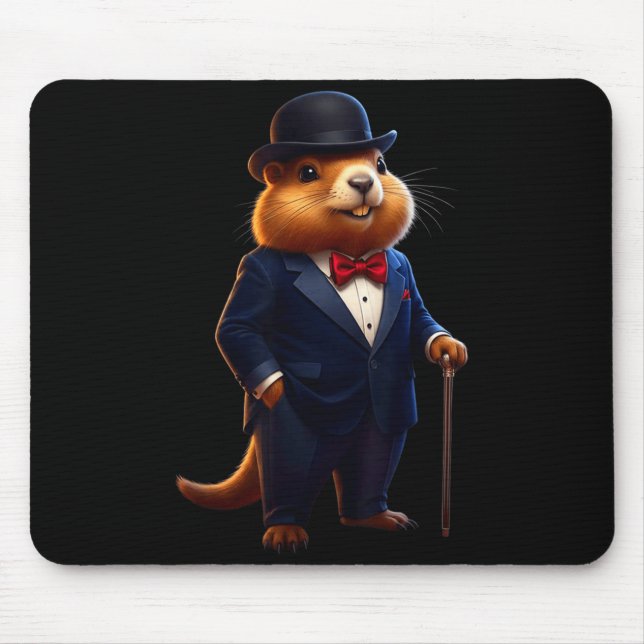 Happy Groundhog Day 2026 Groundhog Gentleman Hat  Mouse Pad (Front)