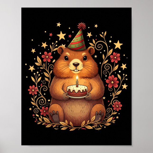 Happy Groundhog Day Birthday Cake Groundhound  Poster (Front)
