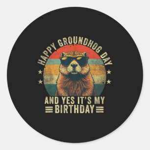 Happy Groundhog Day Birthday Cool Groundhog Classic Round Sticker