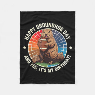 Happy Groundhog Day Birthday Football Funny Retro Fleece Blanket