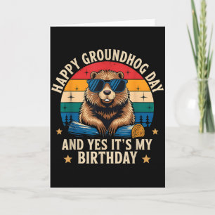 Happy Groundhog Day Birthday Funny Retro Sunset Vi Card