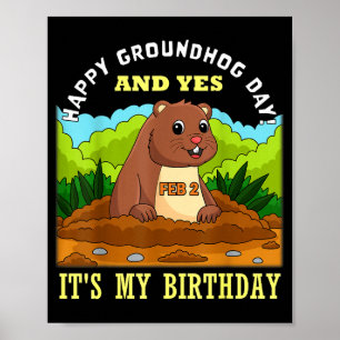 Happy Groundhog Day Birthday On 2nd February Famil Poster
