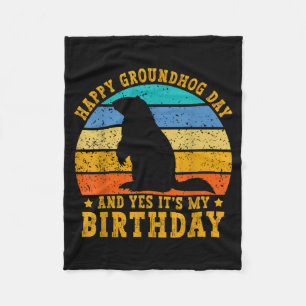 Happy Groundhog Day Birthday Woodchuck Funny Groun Fleece Blanket