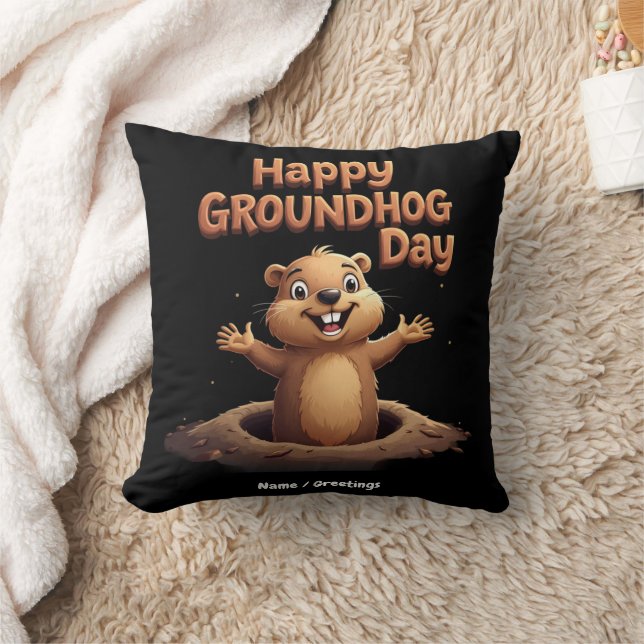 Happy Groundhog Day Celebrate with Humour, Fun Cushion (Blanket)
