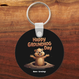 Happy Groundhog Day Celebrate with Humour, Fun Key Ring