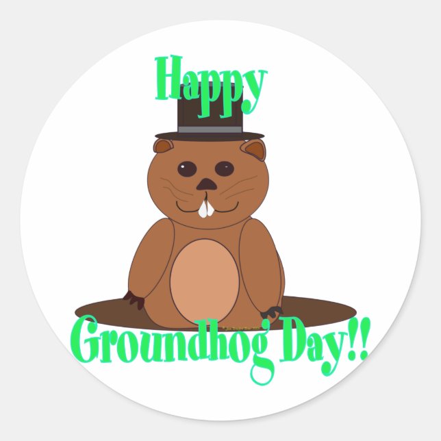 Happy Groundhog Day! Classic Round Sticker (Front)