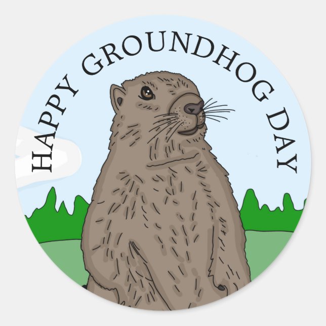 Happy Groundhog Day Classic Round Sticker (Front)