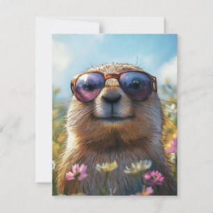 Happy Groundhog Day Cute Colorful Woodchuck Holiday Card