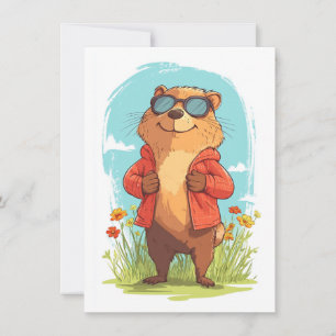 Happy Groundhog Day Cute Colorful Woodchuck Holiday Card