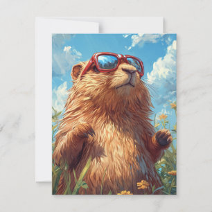 Happy Groundhog Day Cute Colorful Woodchuck Holiday Card